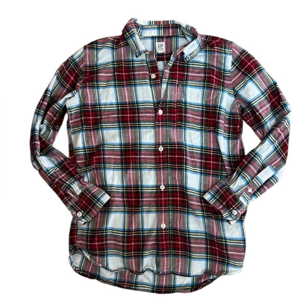 Gap Kids Boys Red Cream Plaid Long Sleeve Button Down Shirt Xl 12
